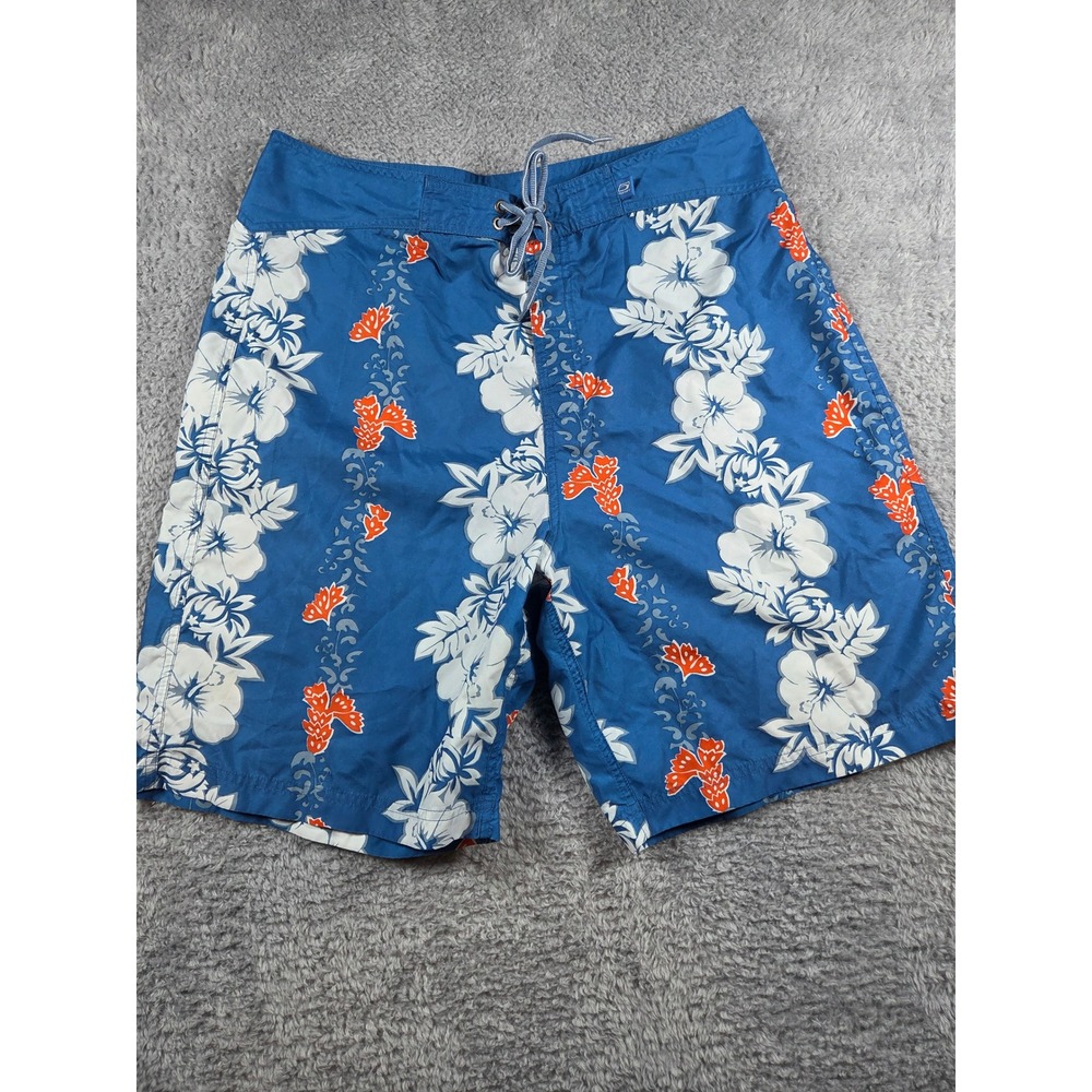 Old Navy Board Shorts Large Blue Floral Mens Tropical Hibiscus Swim Trunks